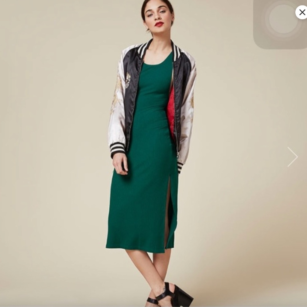 NWOT Reformation Ribbed Midi Dress Green - Picture 2 of 9